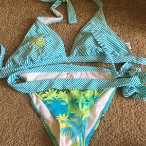 Blue and beach themed bikini swim set
